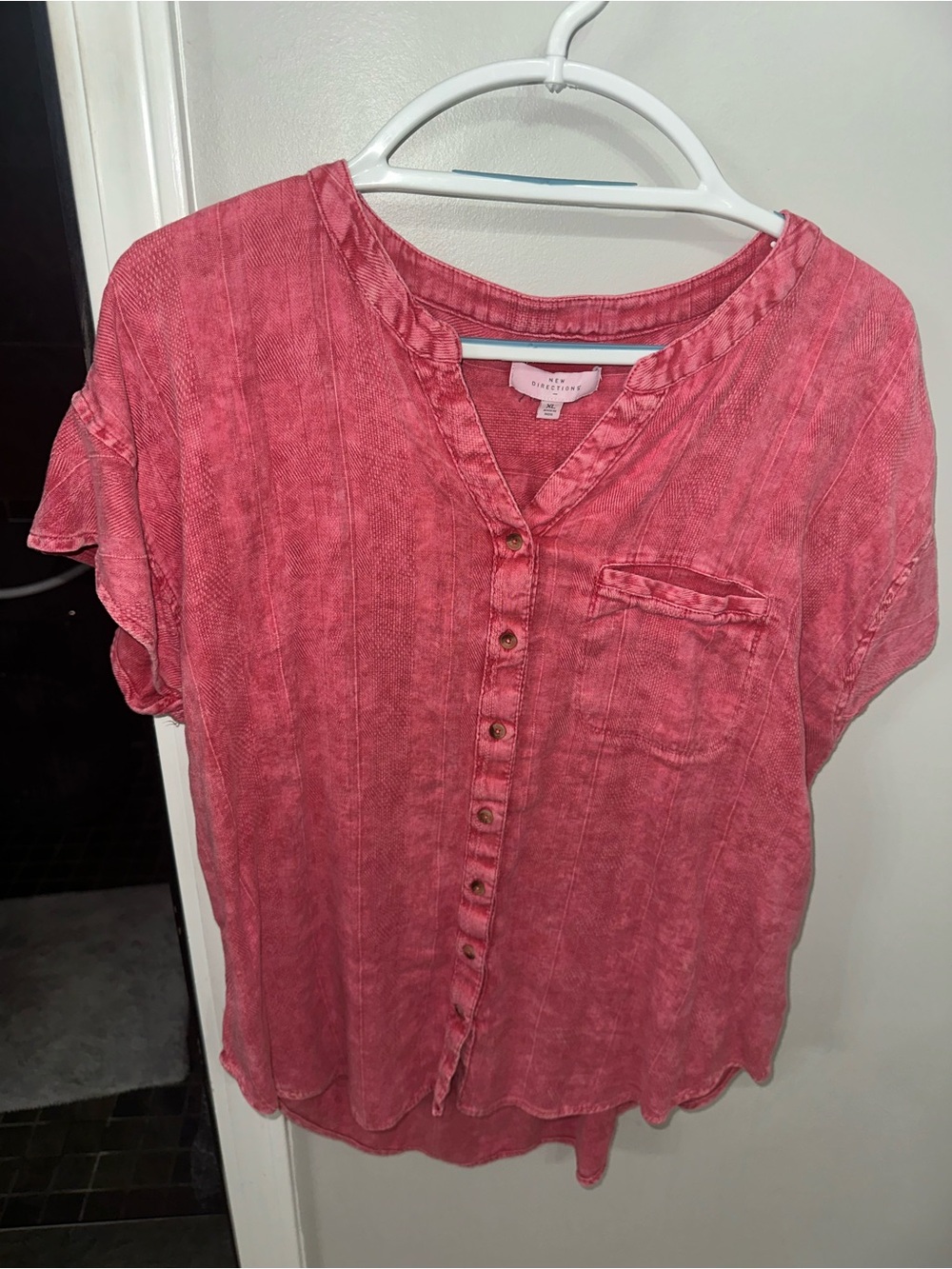 new directions Washed Pink Button-Front Women's Shirt